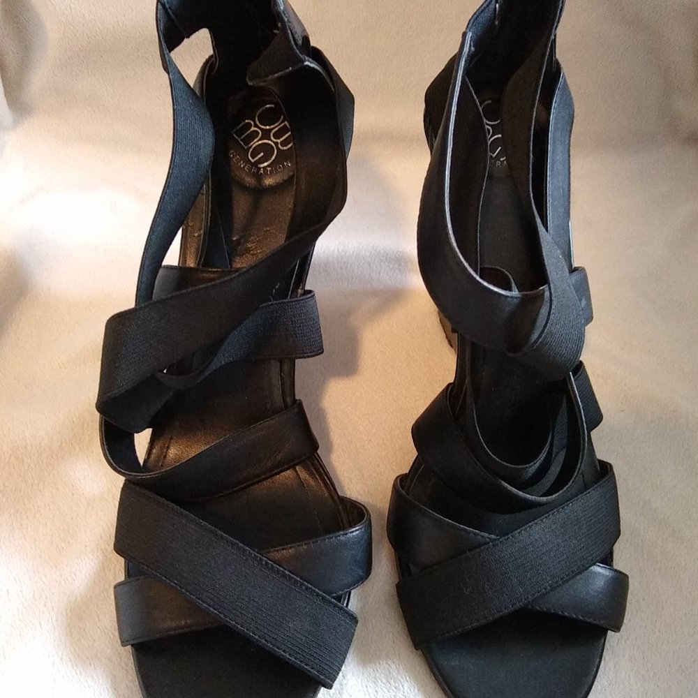 BCBGeneration Black Crisscross Strappy Wedges